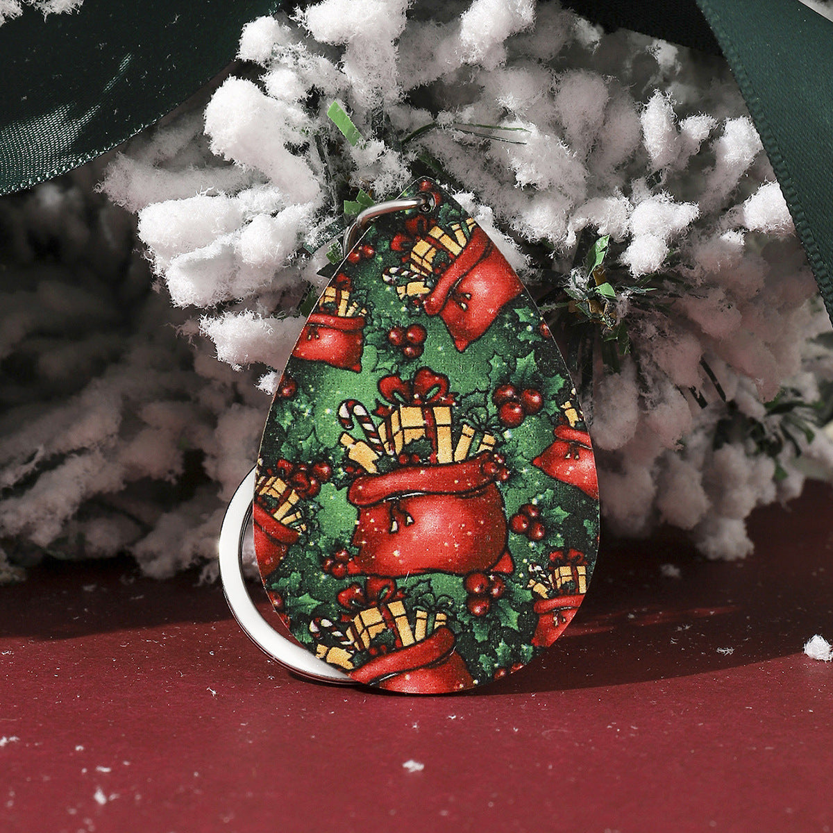 Wholesale Wooden Water Drop Christmas Keychains